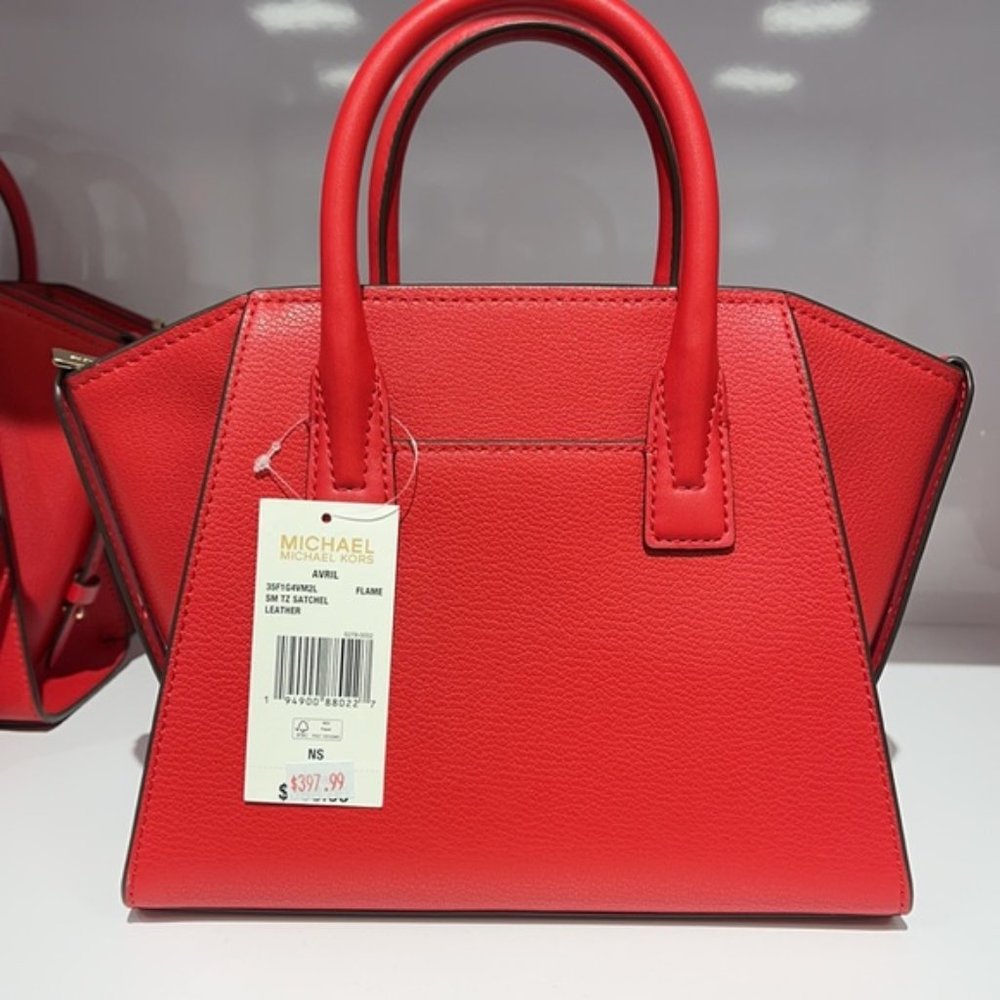 Michael Kors Avril Small Leather Top-Zip Satchel Color Flame - Picture 9 of 16